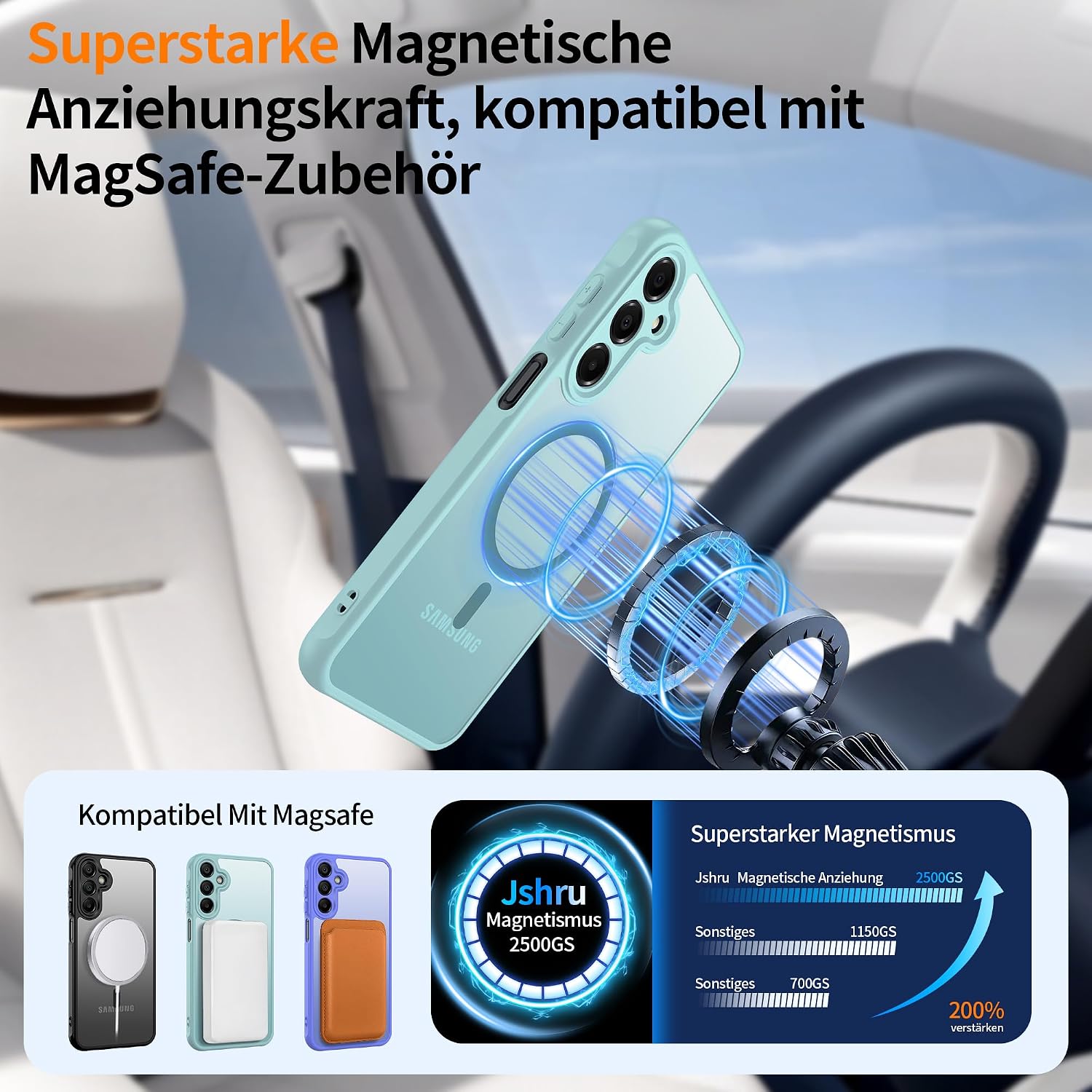 Detalle de Jshru Hülle für Samsung Galaxy A16 4G/5G – Militärstoßfest, MIT 2 Panzer-Schutzglas, MagSafe-kompatibel, Mintgrün