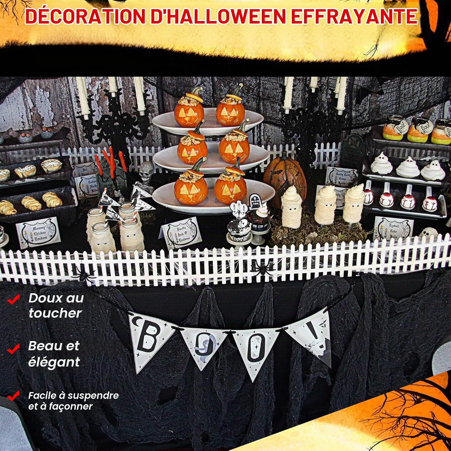 Detalle 2 de DealKits Halloween-decoratiestof in zwart katoen voor ramen en deuren