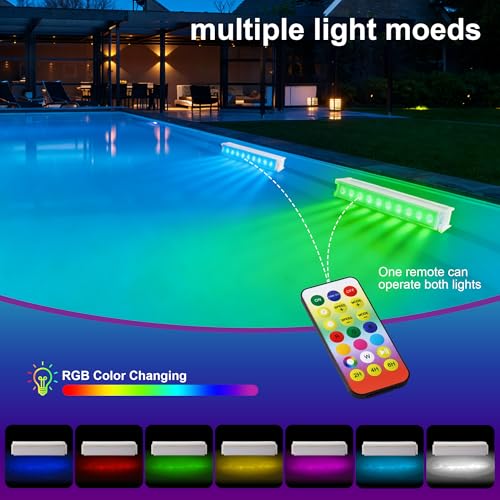 Detalle de Luz LED sumergible para piscina inalámbrica Facarler: iluminación subacuática con mando y 8 modos