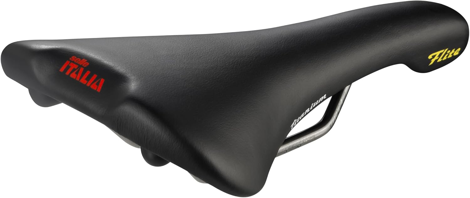 Detalle de Selle Italia Flite 1990 – płaskie siodełko rowerowe ze skóry, z ramą TI 316