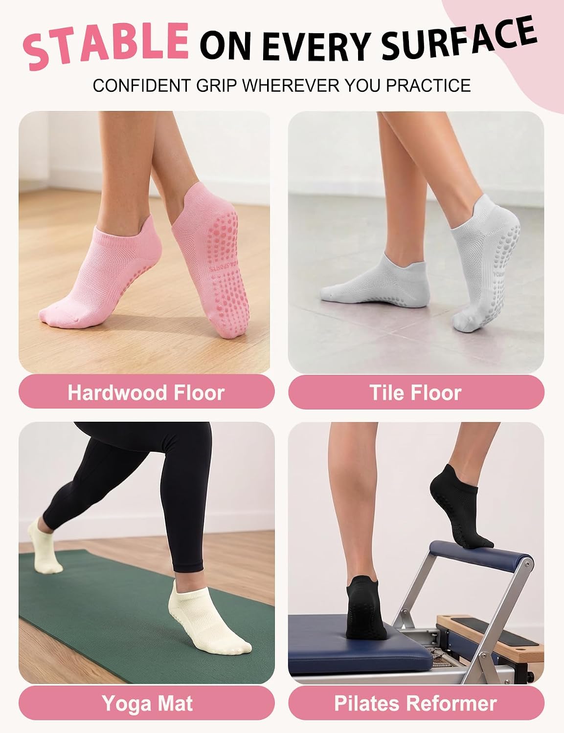 Thumbnail 4 de YeuG Pilates Socks 4 Pairs non-slip grip