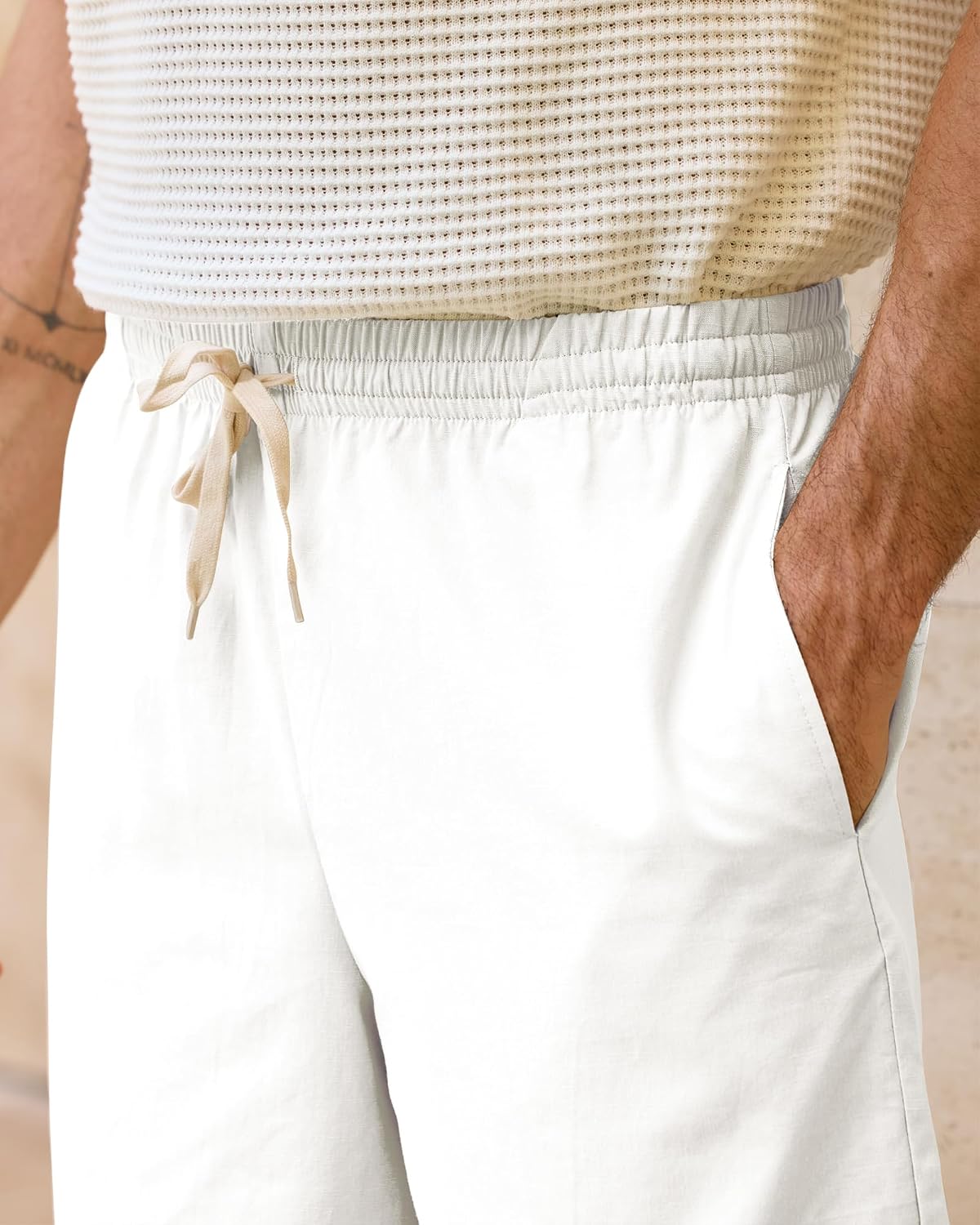 Detalle 2 de Kallspin Herren Sommer-Baumwoll-Shorts mit Elastikbund – Leichte Strand-Shorts mit Taschen