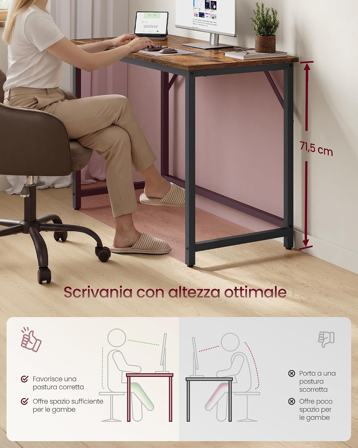 Detalle de VASAGLE Scrivania per Computer LWD41X: stile industriale e robustezza per il tuo spazio di lavoro