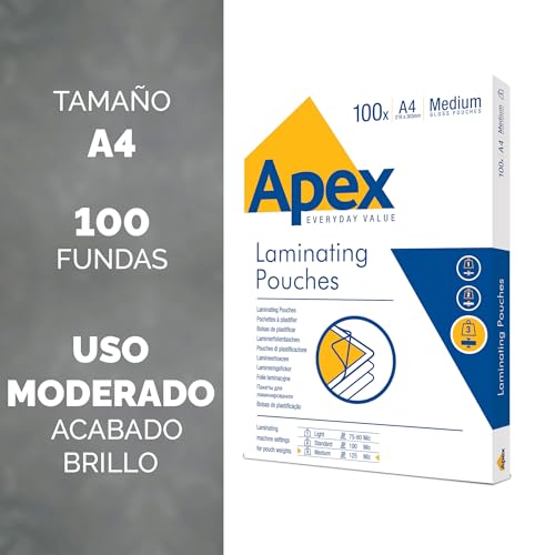 Detalle 2 de Fellowes Apex Pack de 100 fundas de plastificar A4, 125 μm, brillo