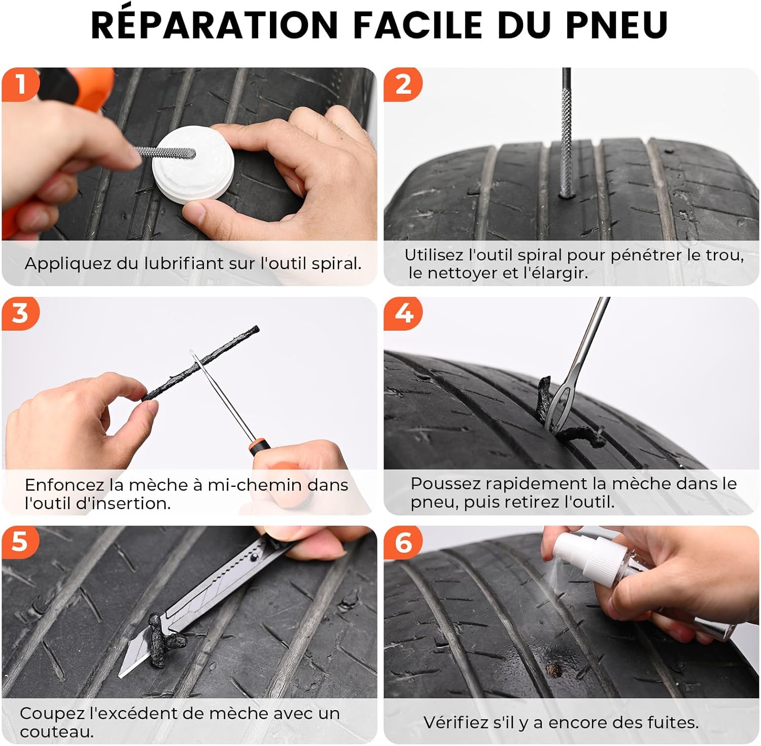 Detalle de ETENWOLF Kit de Réparation Pneu Crevaison 16 Pièces – Robuste et Ergonomique