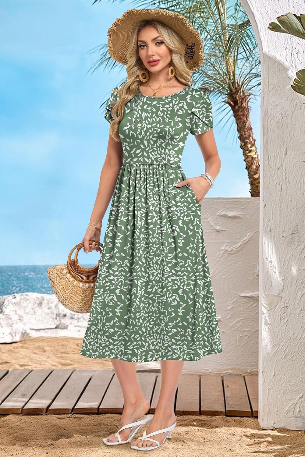 Detalle 2 de MOLERANI Summer Dress for Women: UK Round Neck Short Sleeve Tunic with Pockets