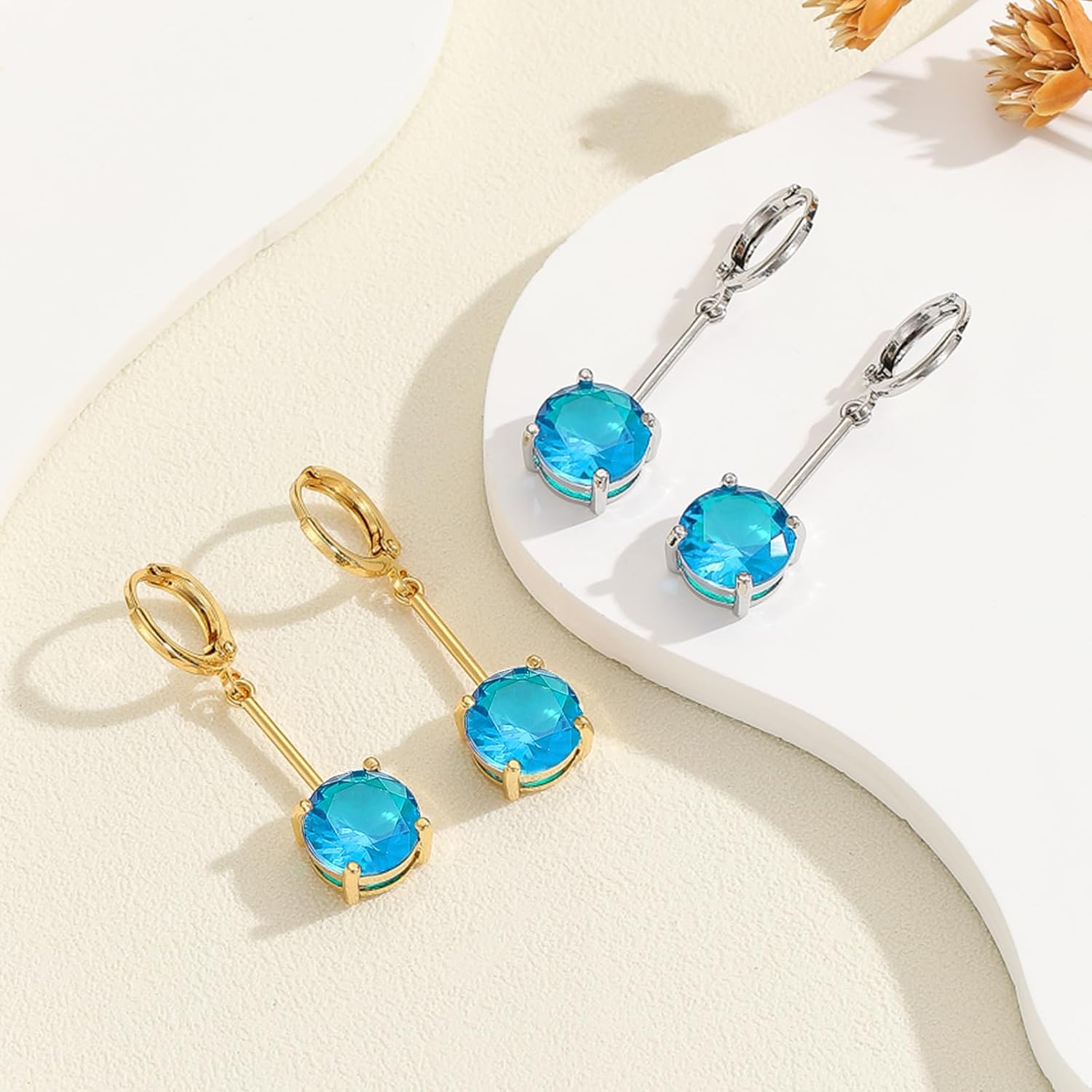 Detalle de VONSSY Gemstone Drop Dangle Earrings 18k plated