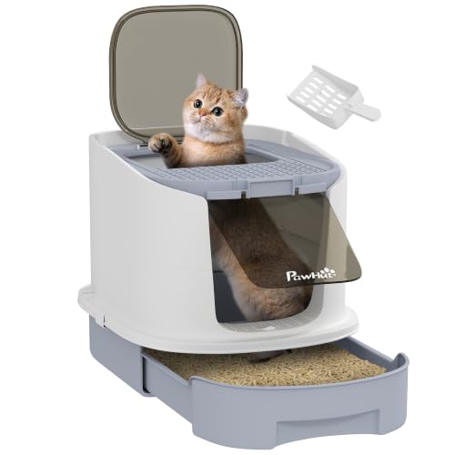 PawHut Arenero para Gatos Cubierto con Puerta Translúcida y Pala – 40,5x52,5x42,5 cm