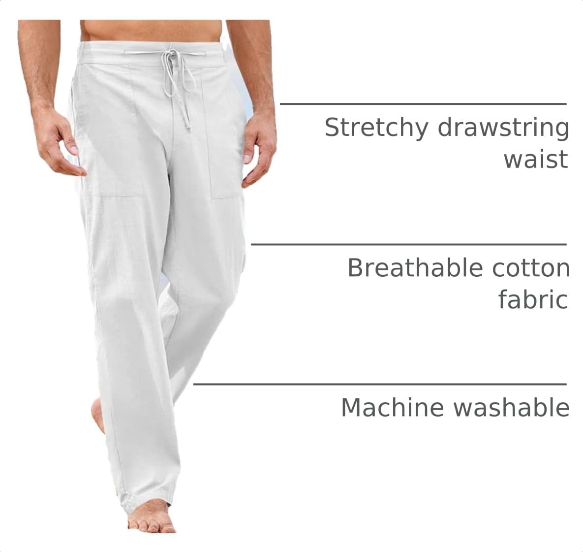 Detalle 2 de PASLTER Mens Linen Pants loose fit drawstring waist