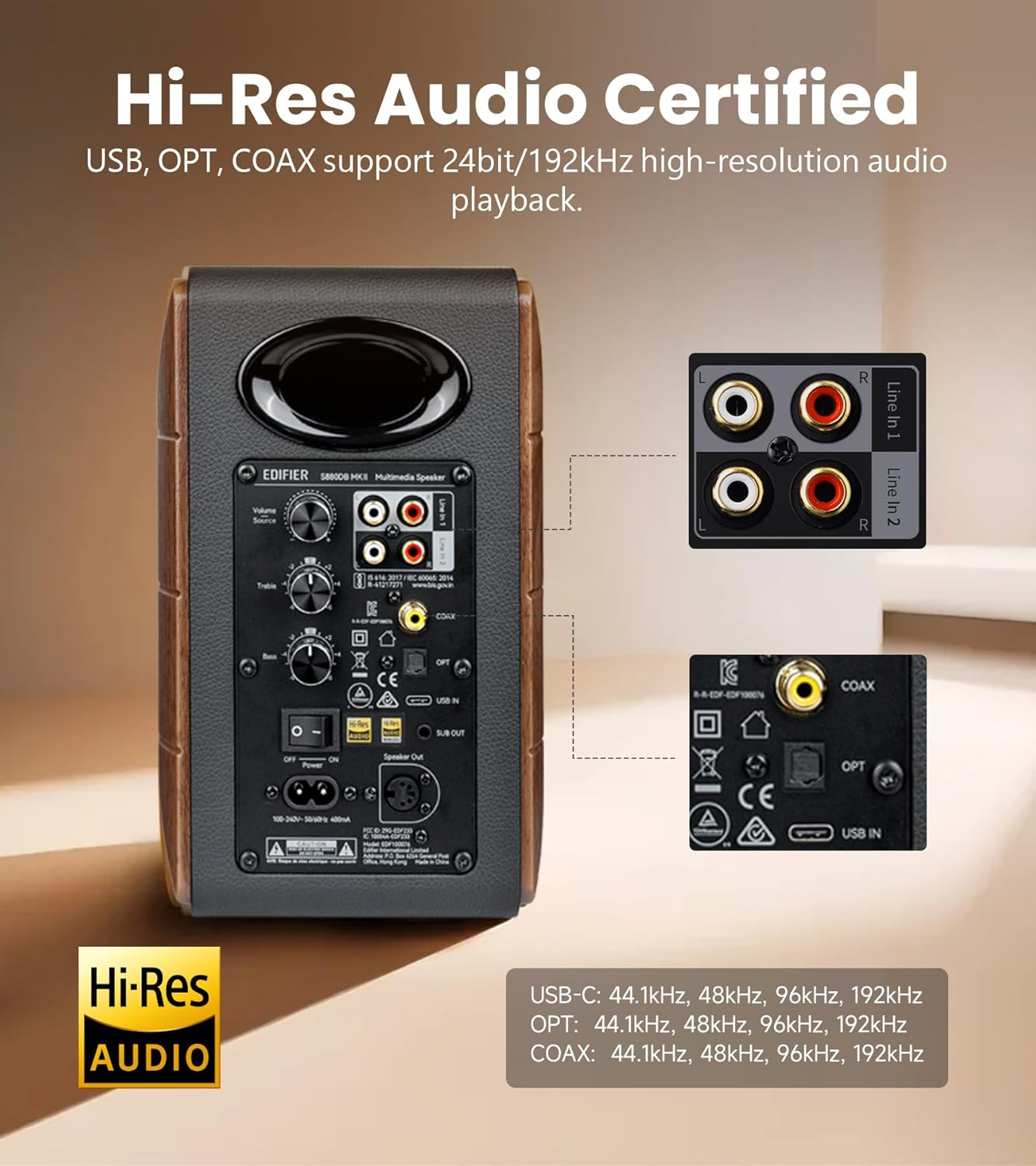 Thumbnail 4 de Edifier S880DB MKII Hi-Fi Bookshelf Speakers (88W) with LDAC BT5.3, Studio Monitor 2.0