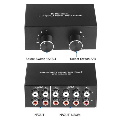Detalle de UNSTINCER Cinch Audio Switch, 4(2)-In-2(4)-Out, analoger Stereo-Umschalter aus Metall