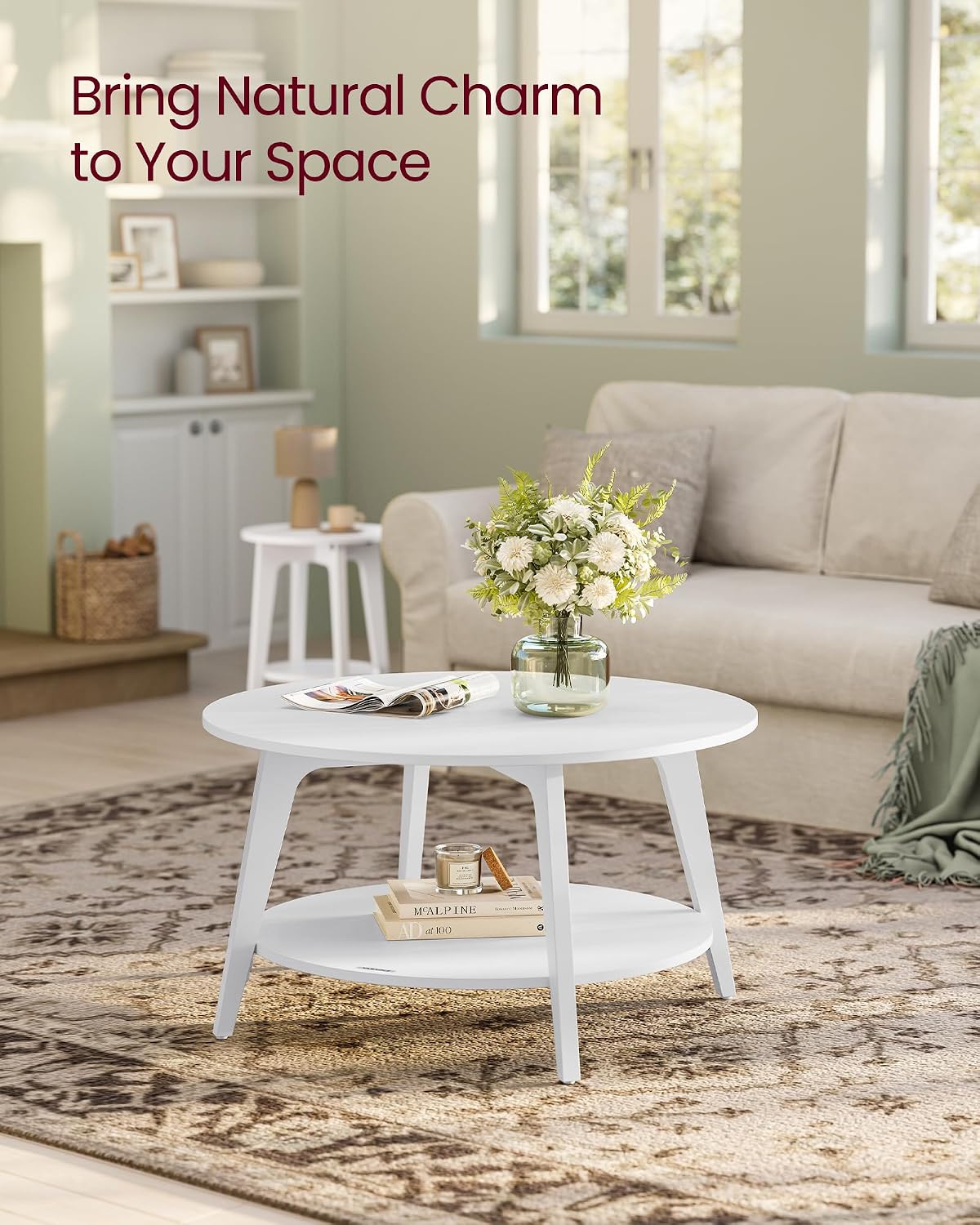 Detalle 2 de VASAGLE ULCT243W14 MAEZO Round Coffee Table, 2-Tier Snow White