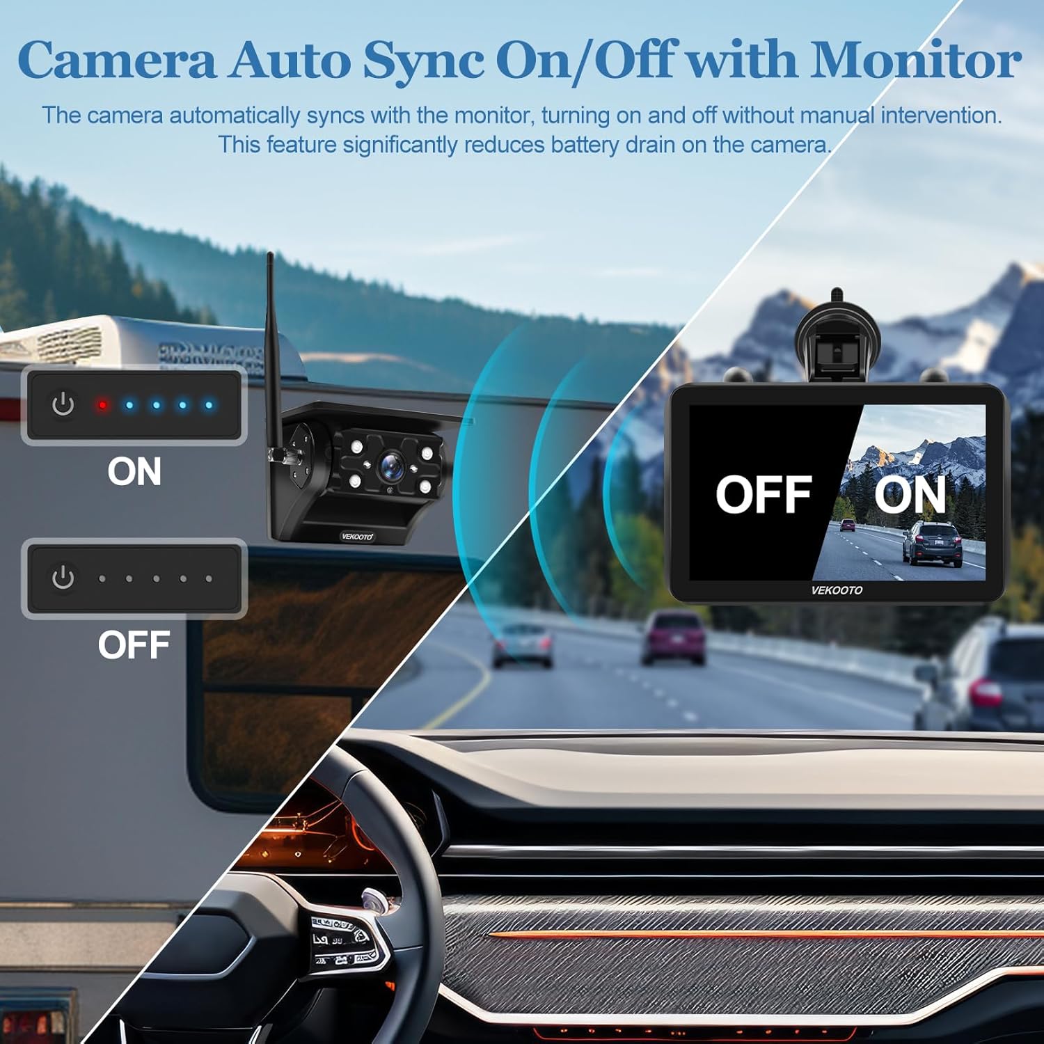 Thumbnail 4 de VEKOOTO VK7 7" solar wireless backup camera system