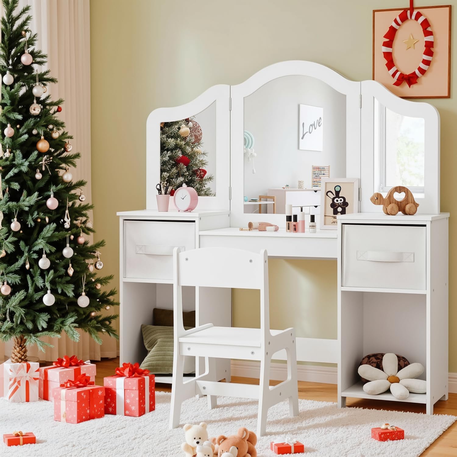 Detalle de Clevich Kids Vanity Table and Chair Set: 2-in-1 Princess Vanity with Removable Mirror
