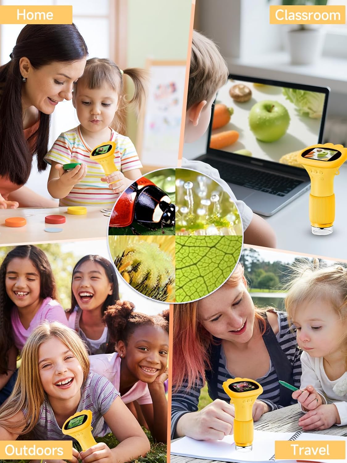 Thumbnail 6 de Acoath Mikroskop für Kinder – digitales Taschenmikroskop mit 2,0-Zoll-IPS-Display, 8 LEDs und bis zu 200 Foto-Speicher (gelb)