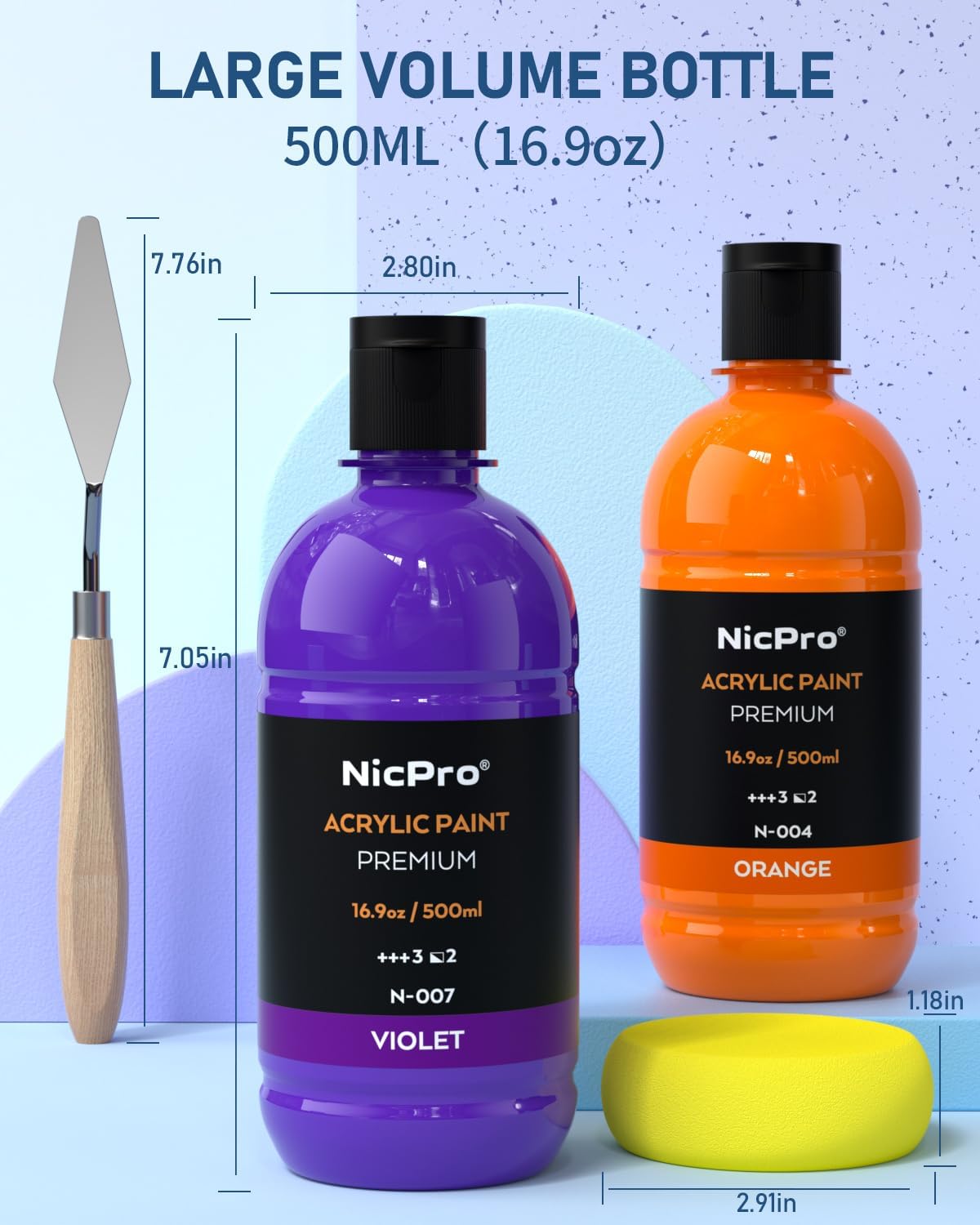 Thumbnail 3 de Nicpro 24 Colors Large Bulk Acrylic Paint Set (500 ml) – Non-Toxic, Multi-Surface