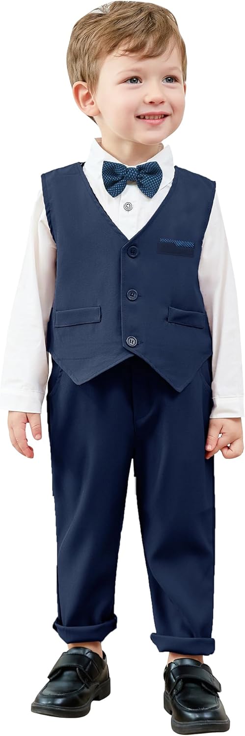 Thumbnail 1 de Amissz baby boy wedding suit set (1–5 years) – long sleeve shirt, waistcoat, trousers & bow tie