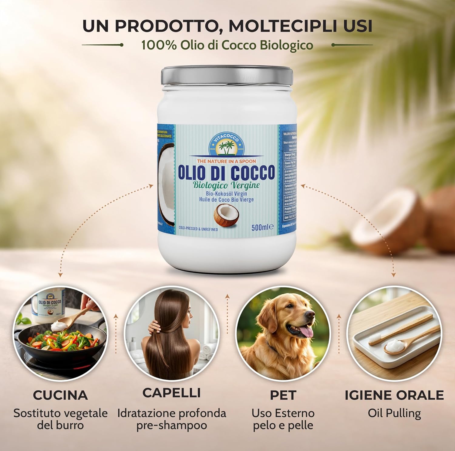 Thumbnail 2 de Exponatura Olio di Cocco Biologico 500 ml: crudo e spremuto a freddo, 100% naturale