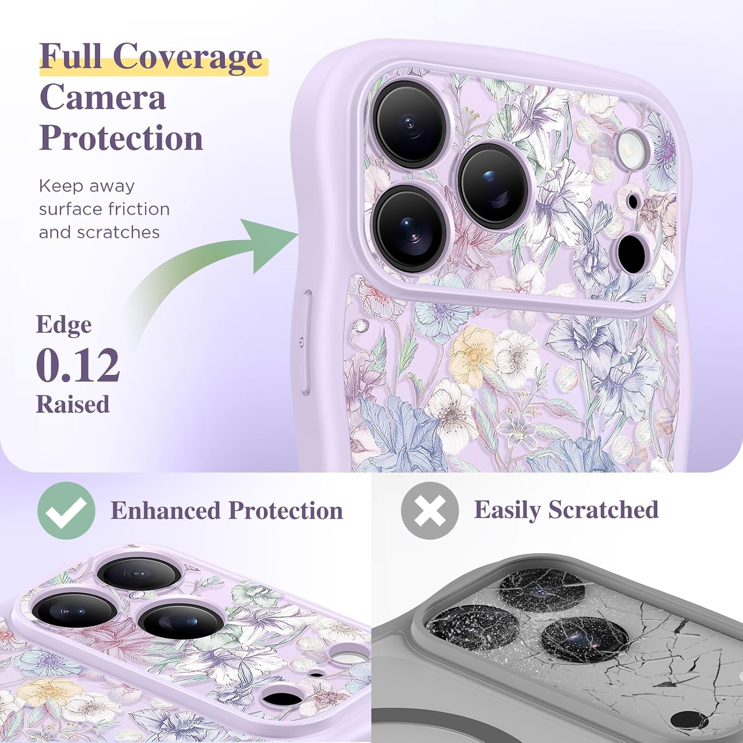 Thumbnail 6 de GVIEWIN for iPhone 17 Pro Case with MagSafe — Curly Wave Edge, Full Camera Protection, Floral Translucent Shockproof