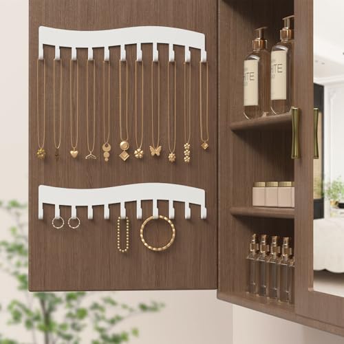 Detalle de Josmimic: Organizador de joyas de pared (2 uds) – Soporte para collares, pulseras y pendientes en blanco