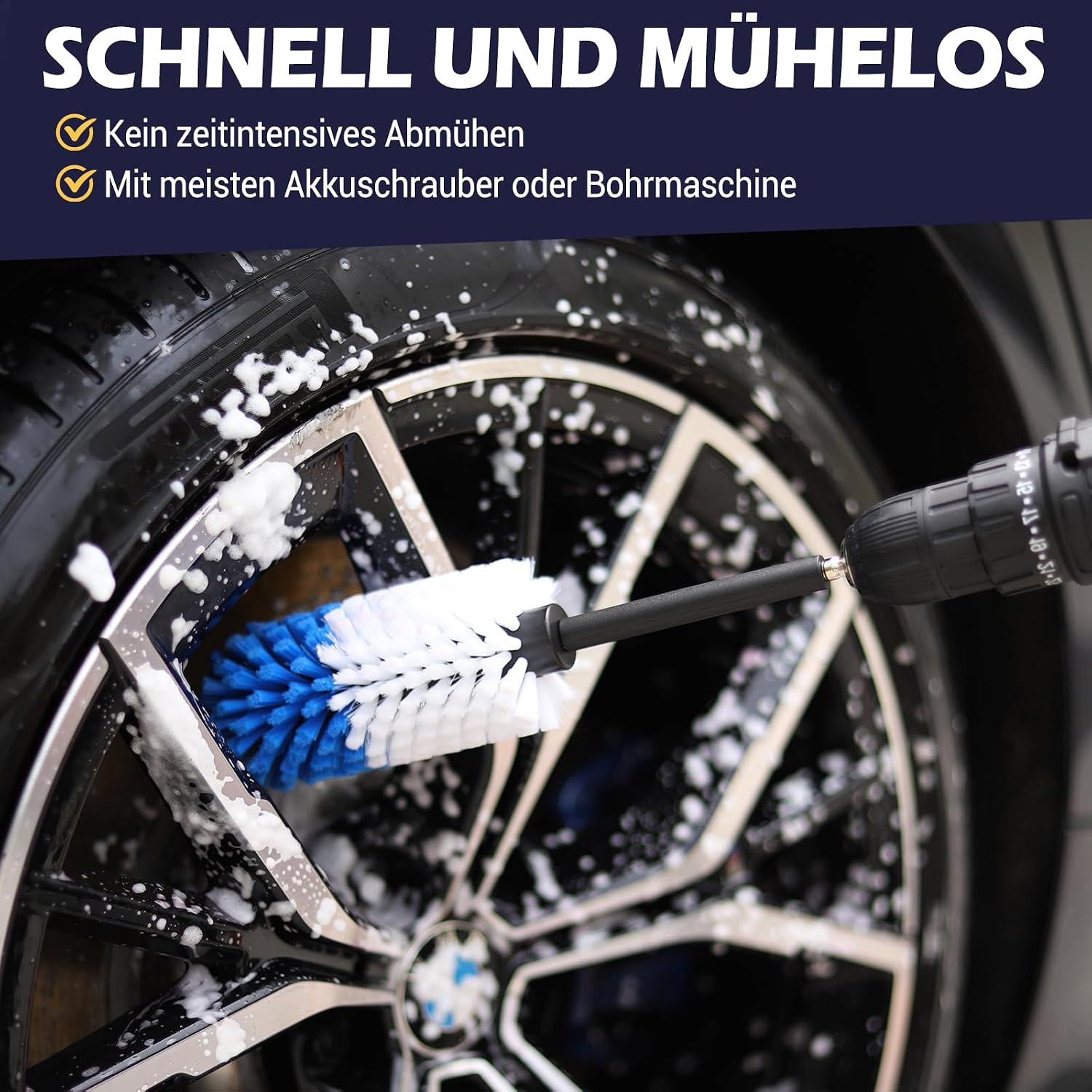 Thumbnail 1 de Kasauber Felgenbürste für Akkuschrauber – Wheel Brush für Felgenreinigung an Auto, Motorrad & Fahrrad