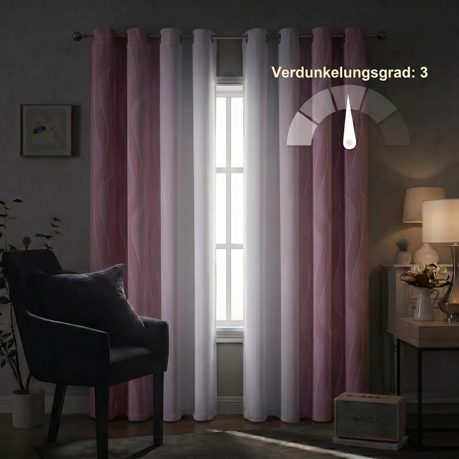 Detalle 2 de Gazal Vole roze-witte ombregordijnen 132 × 244 cm met ringen