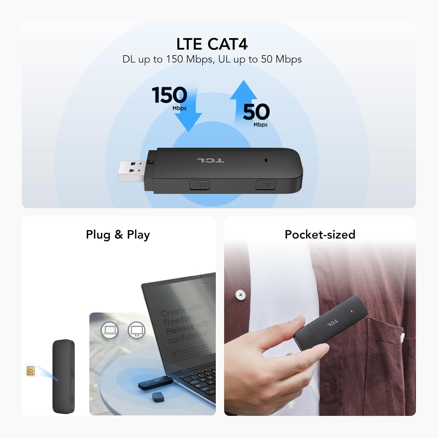 Thumbnail 1 de TCL Linkkey IK41 Portable 4G LTE USB Dongle (up to 150Mbps) for plug-and-play internet