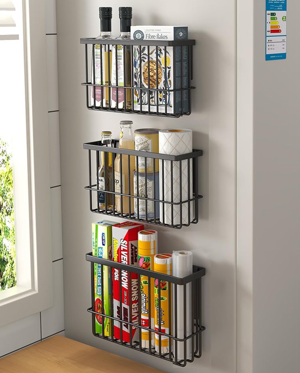 Detalle de EigPluy 3 Stück Küchenschranktür-Aufbewahrungsbox – Selbstklebende Wandmontage, platzsparender Organizer (Schwarz)