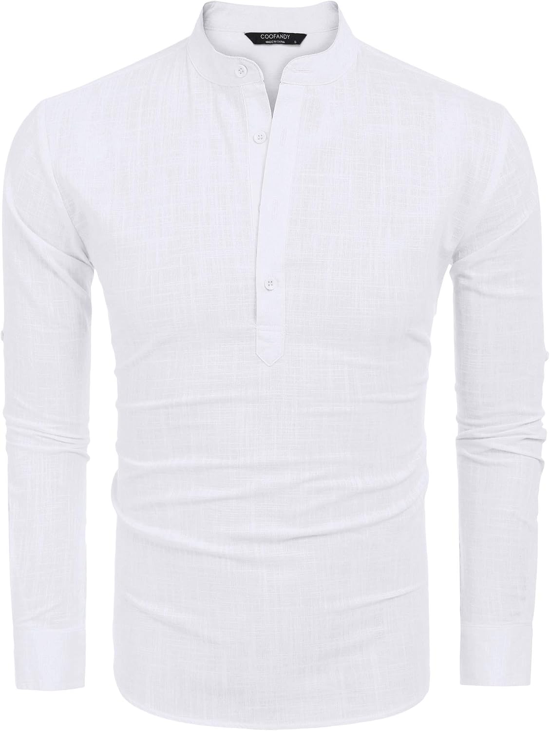 Detalle de COOFANDY Men's Cotton-Linen Long-Sleeve Henley Shirt for Casual Wear