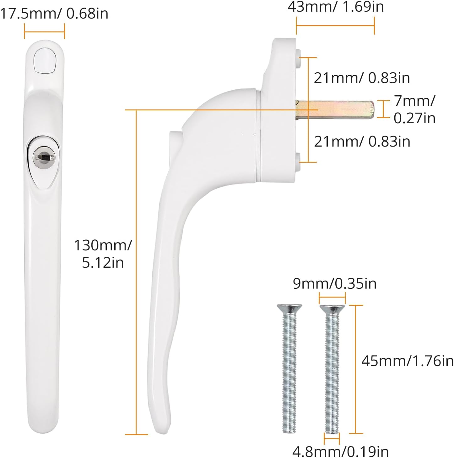 Thumbnail 1 de Kamtop 4-pack lockable inline window handles with key (aluminium) for UPVC, 43mm spindle, white