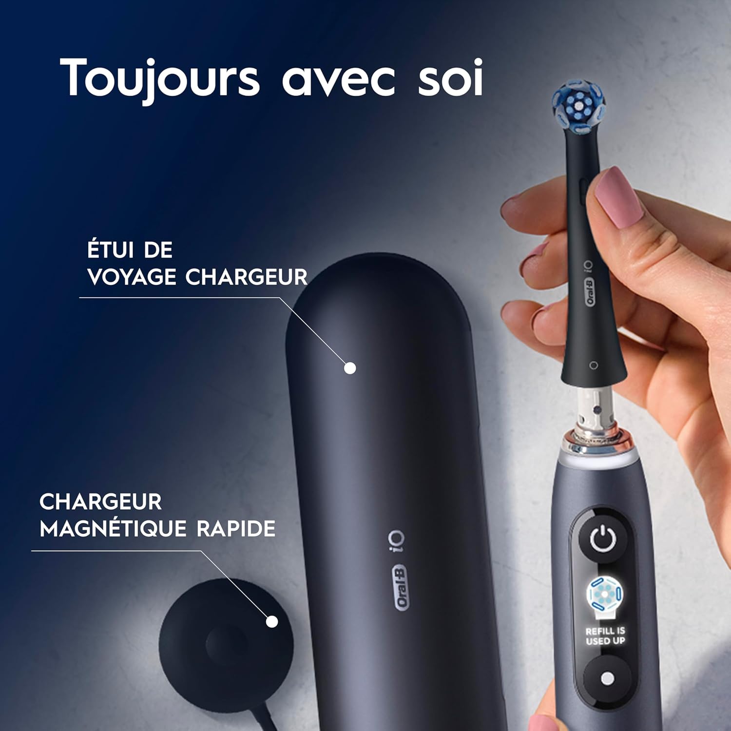 Detalle 2 de Oral-B iO 9: brosse à dents électrique avec 3 brossettes, 7 modes et détection IA