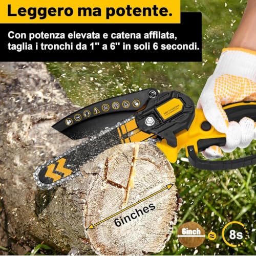 Thumbnail 2 de Brushless Mini Motosega a Batteria Enlik 6" – 1000W, 2 Batterie, Sicurezza