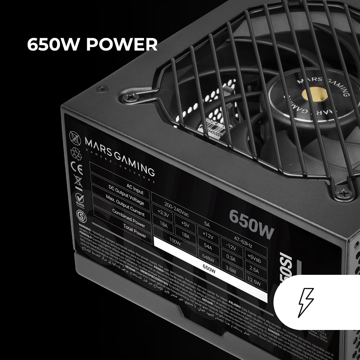 Detalle de Mars Gaming MPB650SI alimentatore PC ATX 650W 80 Plus Bronze 230V con 7 anni di garanzia