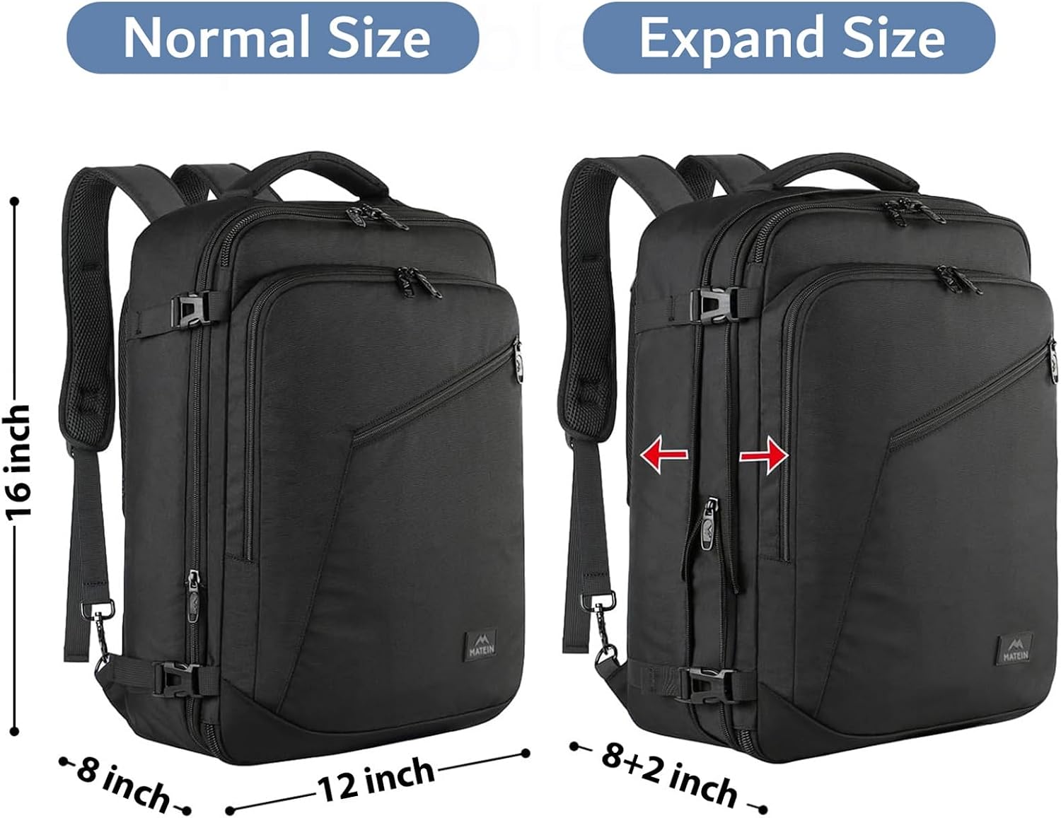 Thumbnail 2 de MATEIN uitbreidbare handbagagerugzak 40 x 30 x 20 cm, 24–30 l, zwart