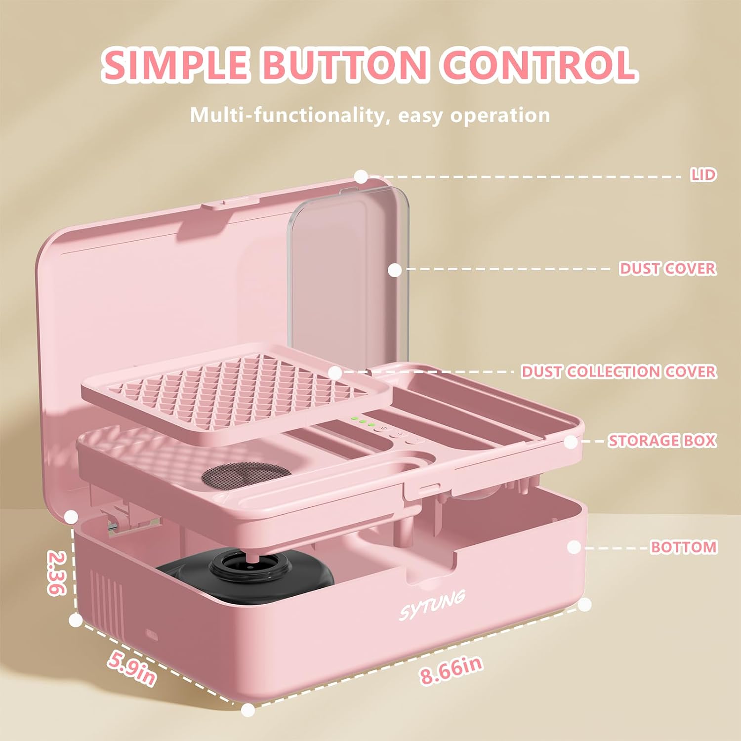 Detalle de SYTUNG Electric Nail Drill Professional - 15000RPM Cordless Kit (Pink)