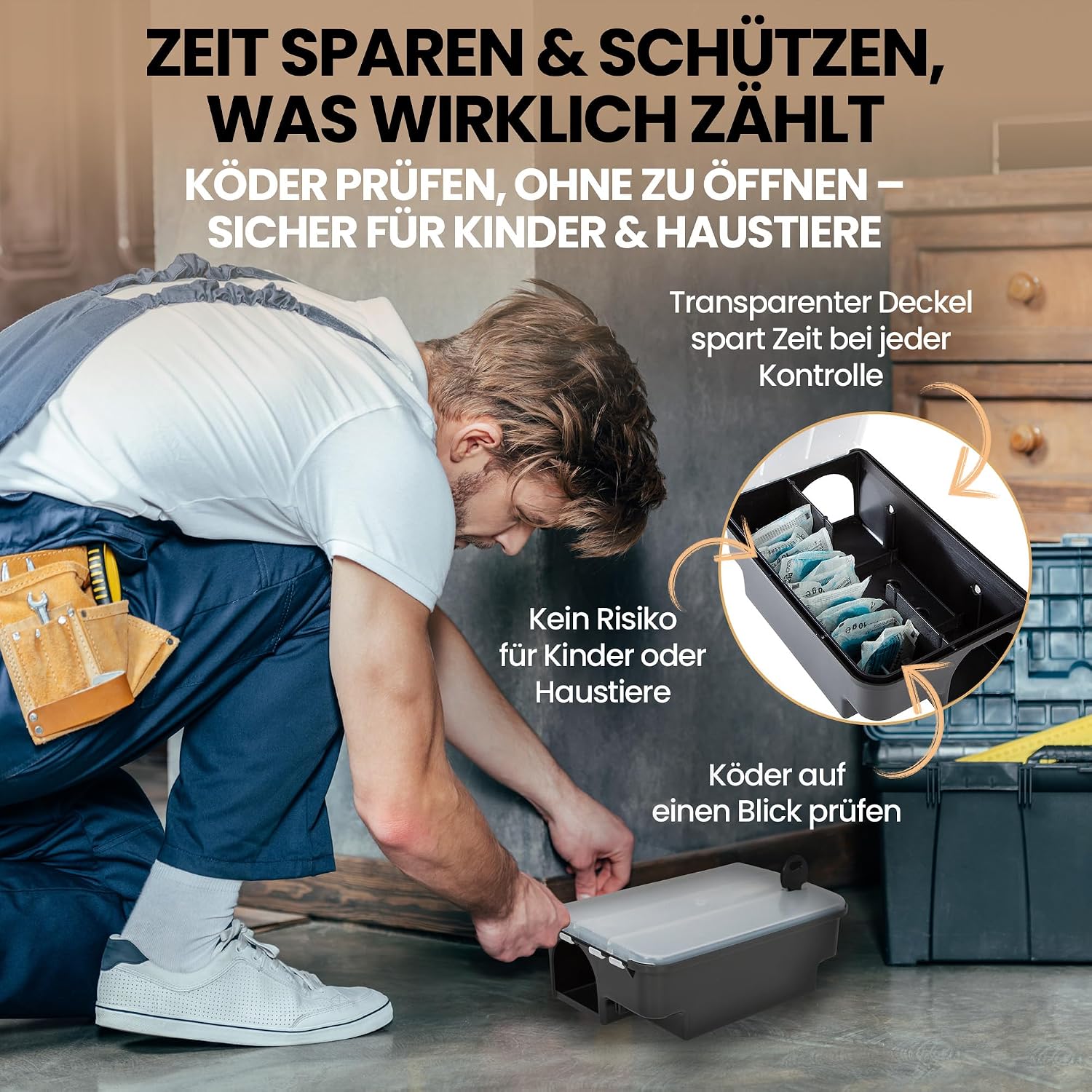 Detalle de Köder-Discount Rattenfalle für Giftköder – 4 abschließbare Köderboxen mit klarem Deckel