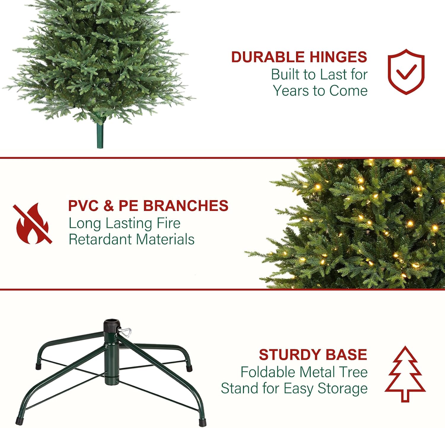 Detalle 2 de Hykolity JY-LV650-S 7.5 ft Prelit Christmas Tree, PE/PVC Foliage, 450 Warm White LEDs