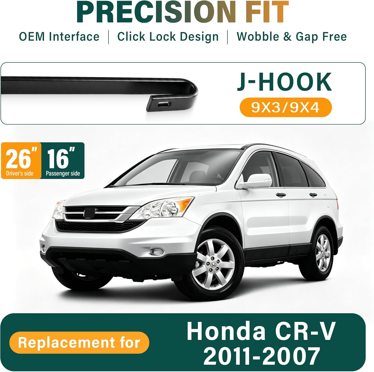 Thumbnail 1 de KVQ Windshield Wiper Blades Replacement for Honda CR-V 2007-2011 — 26"/16"/14" Front & Rear Set (3) with Graphite + Micro-PTFE Coating