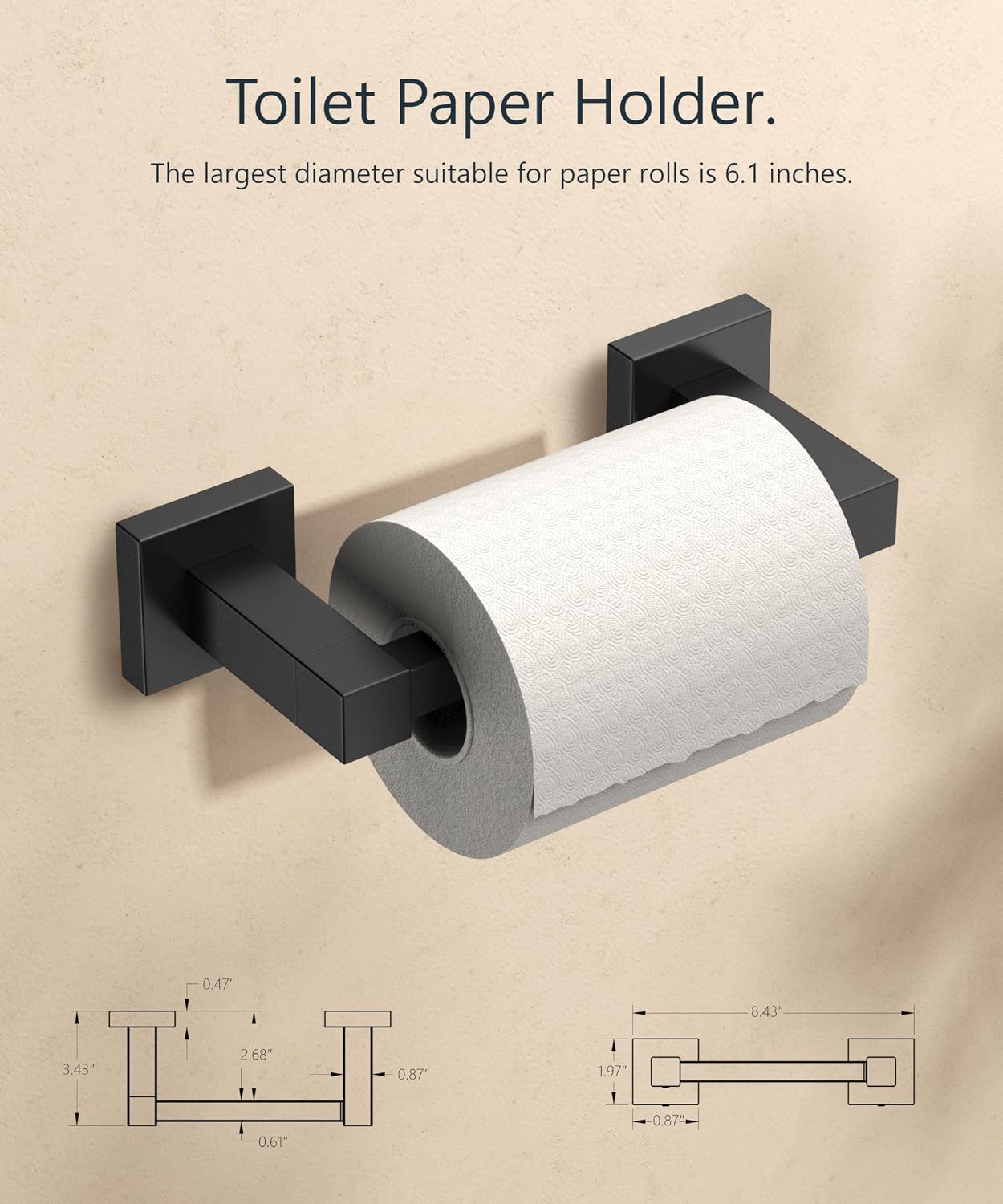 Detalle de FORIOUS Matte Black Wall-Mount Toilet Paper Holder, SUS304 Steel, 2-Pack