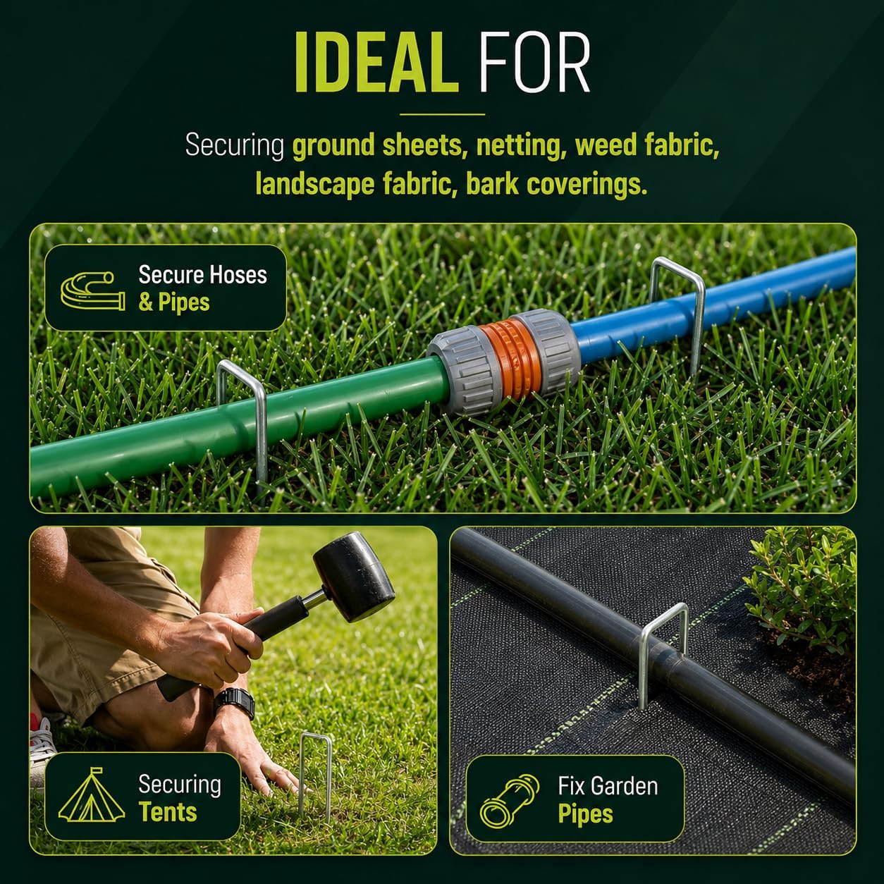 Thumbnail 5 de Keplin 15cm U-Shaped Metal Garden Pegs (100 Pack) – Heavy-Duty, Galvanised Rust-Resistant Stakes