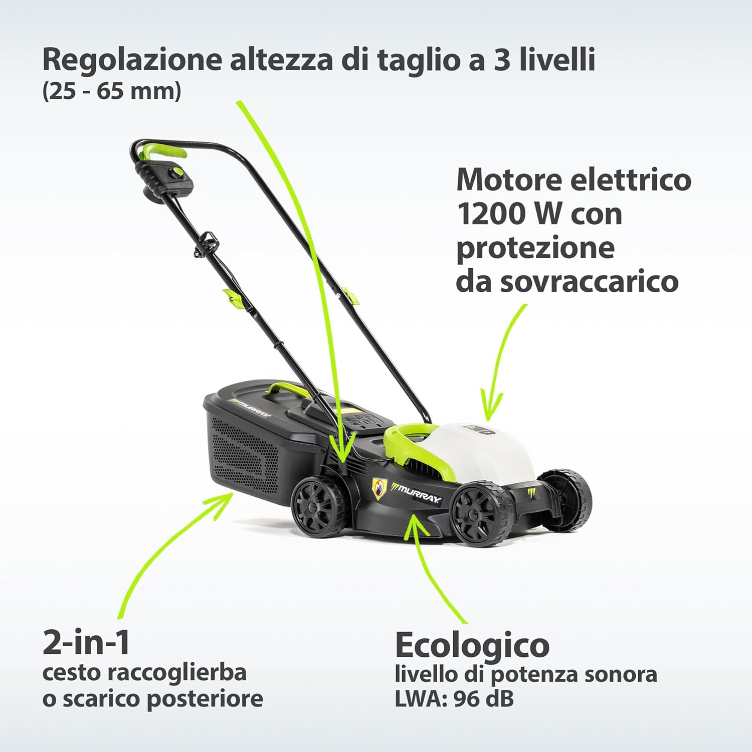 Detalle de Murray Tosaerba Elettrico 2-in-1 LE320E: Compatto, Leggero e Versatile per Giardini Fino a 300 m²