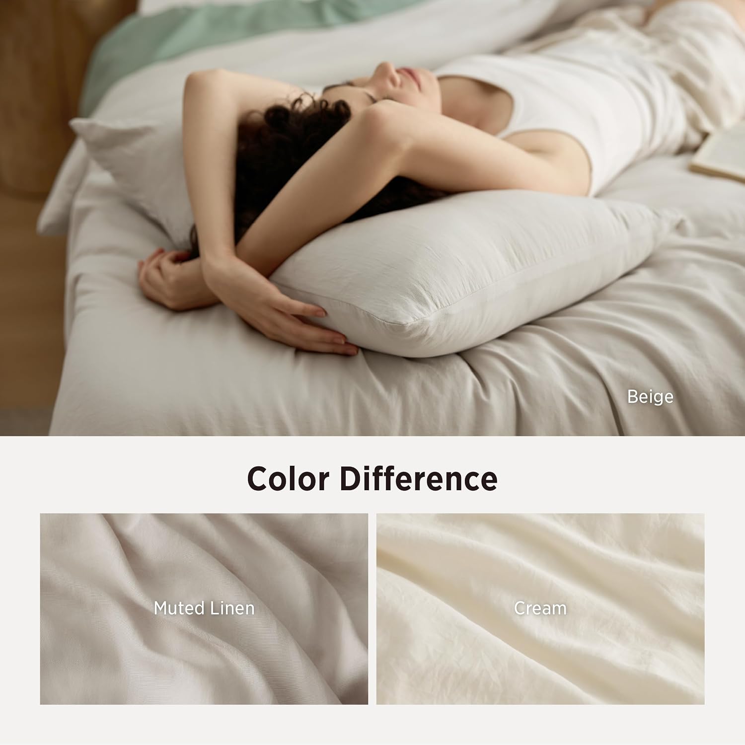 Detalle 1 de Bedsure BB349B2 Queen Comforter Set, Beige, Prewashed and Machine-Washable