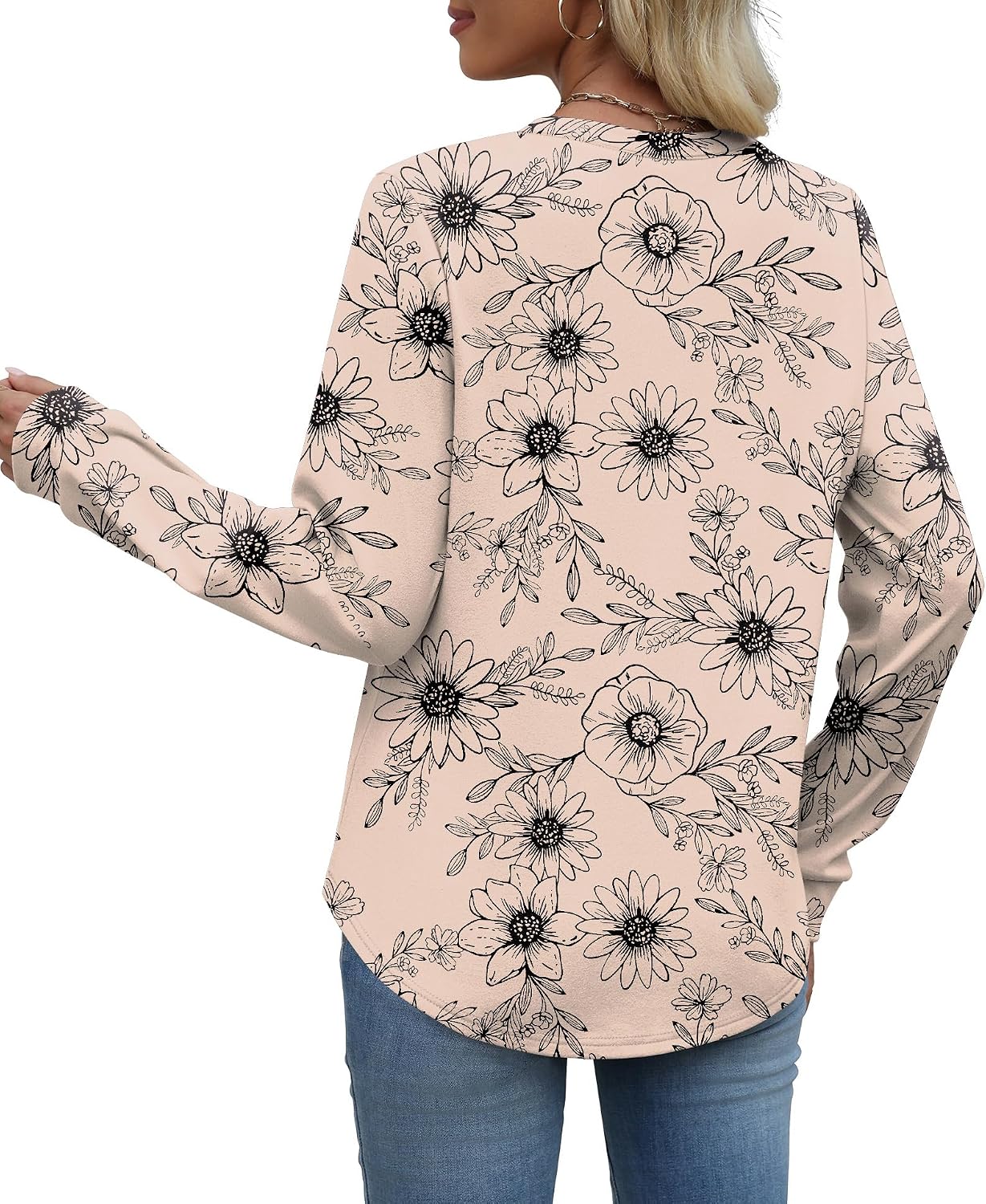 Detalle de WIHOLL women’s curved hem crewneck long sleeve sweatshirt jumper tops (lightweight)