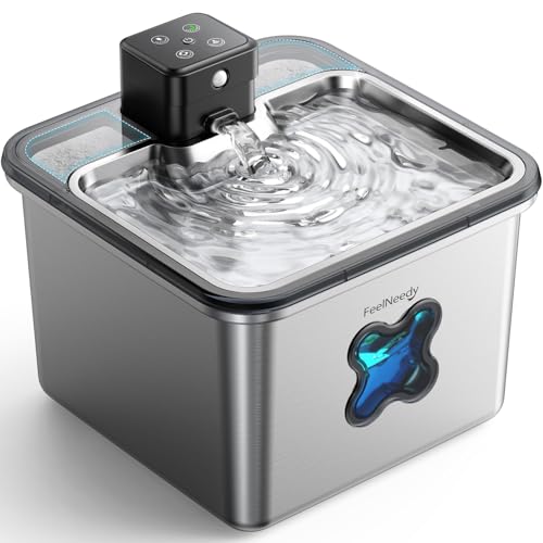 Detalle de FEELNEEDY Fontaine à Eau pour Chat INOX 3,2 L – Sans Fil, Filtration Avancée