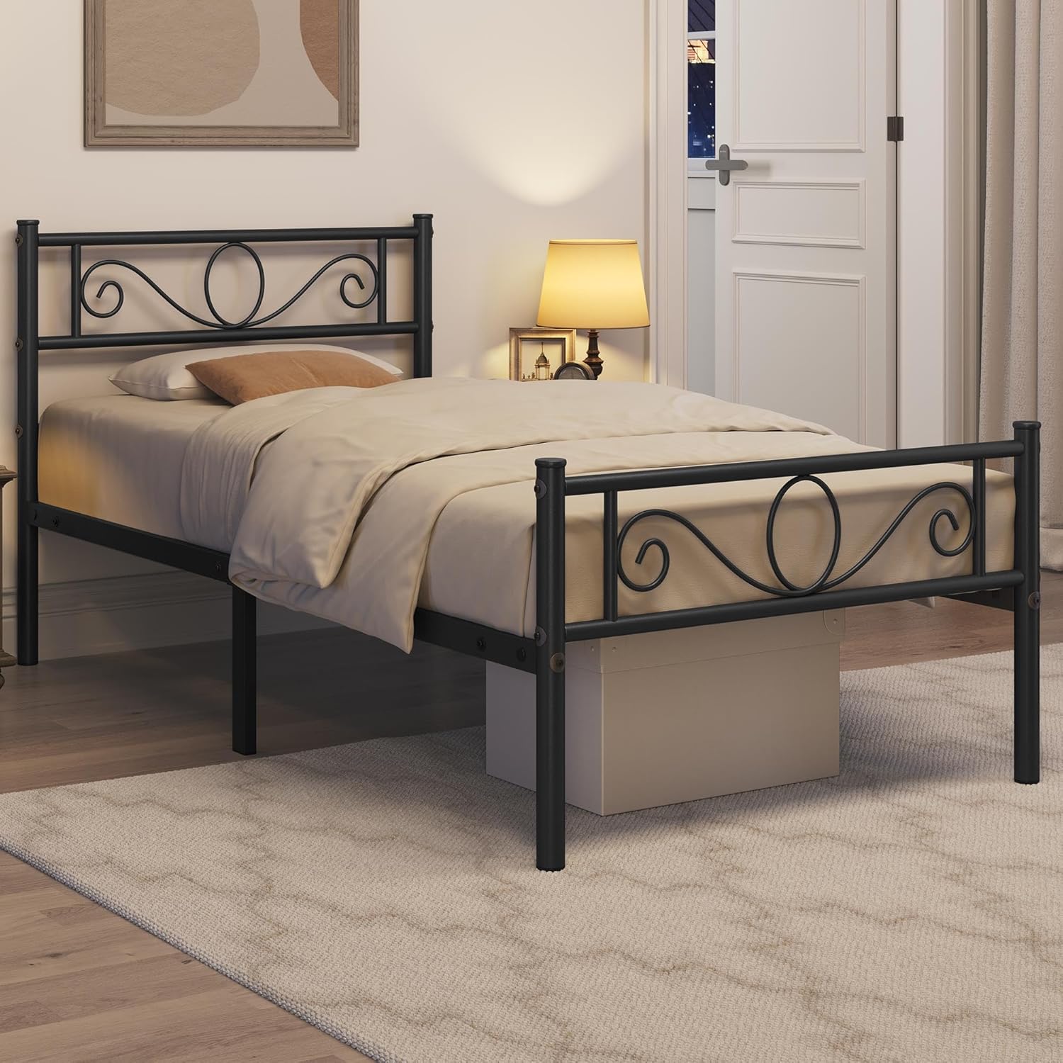 Detalle de Yaheetech Struttura Letto Singolo in Ferro Battuto 90x200 cm, Nero