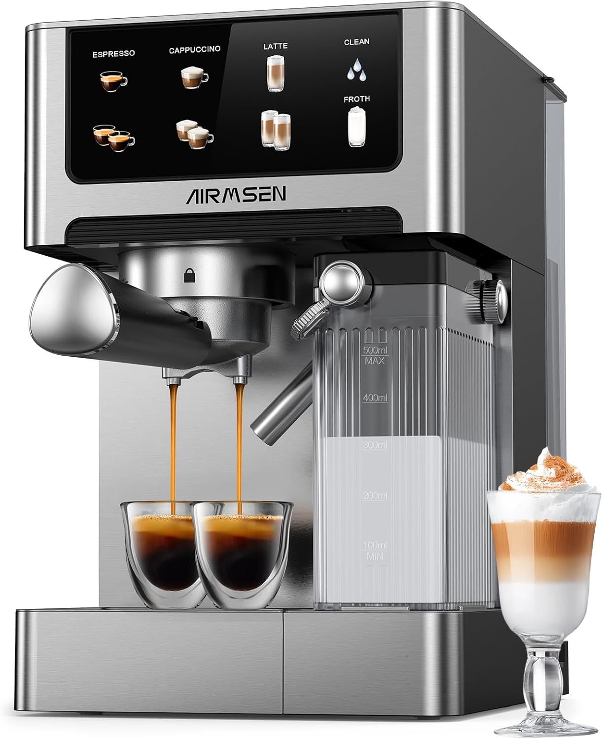 AIRMSEN 20 Bar Espresso Machine with Automatic Milk Frother: Dual Boiler Convenience in Stainless Steel