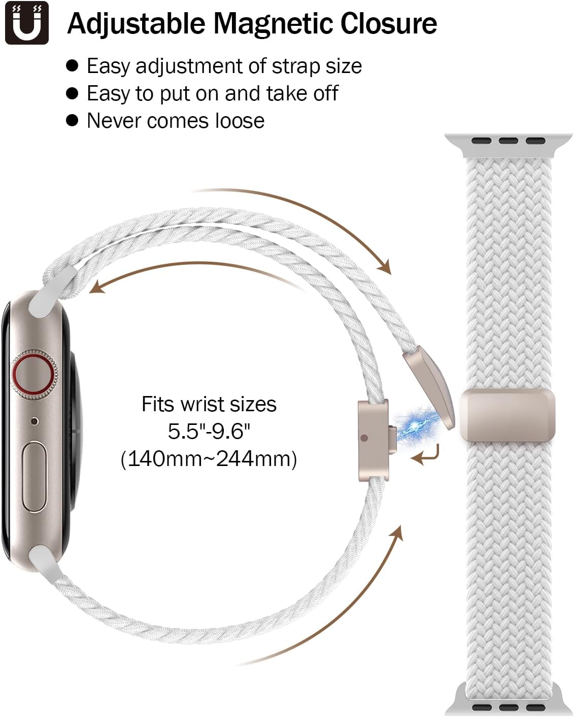 Thumbnail 1 de Braided Stretchy Band for Apple Watch by SuperNaNa — Nylon Solo Loop with Magnetic Clasp (38–49mm)