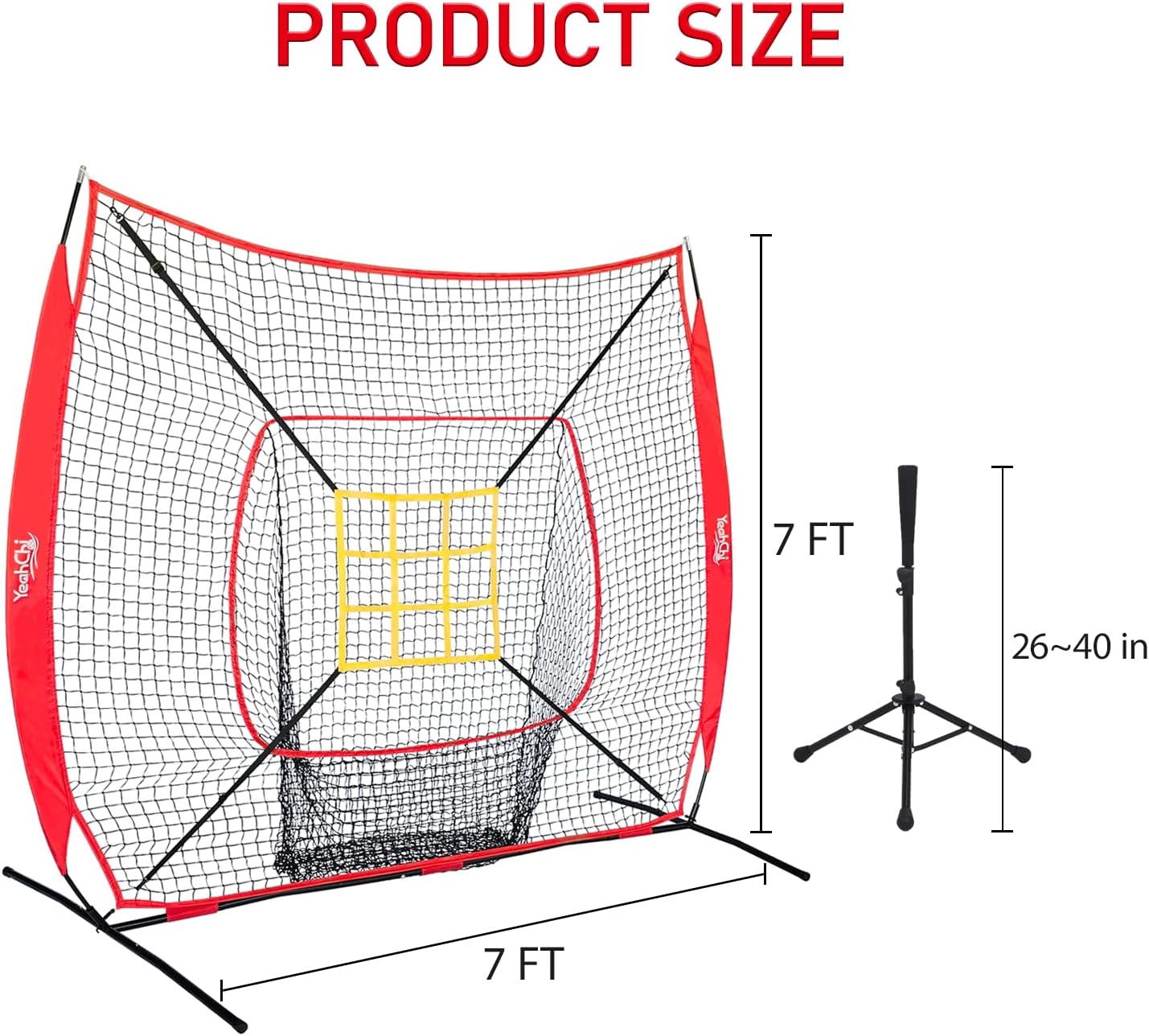 Detalle de YeahChi 7x7 Ft Baseball and Softball Training Net with Tee and Strike Zone