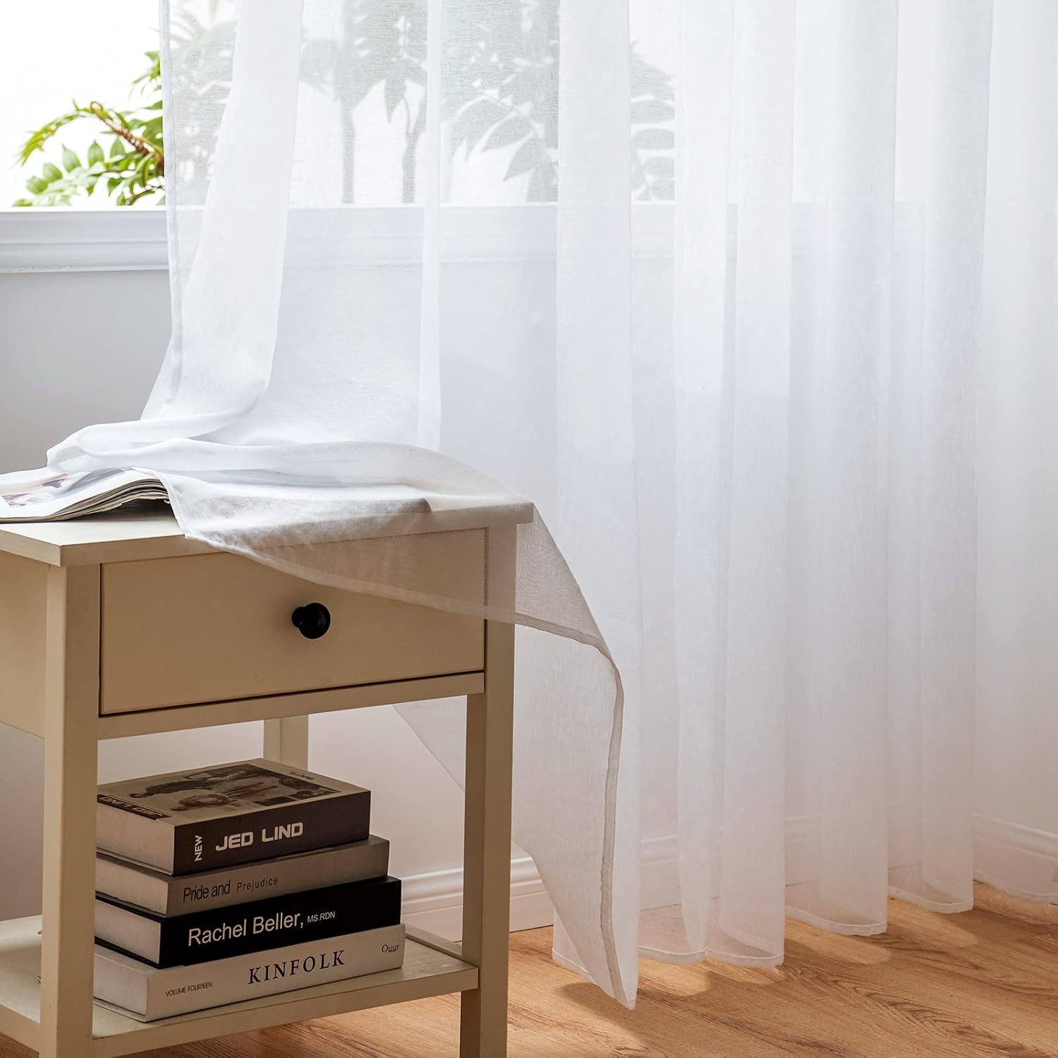 Thumbnail 4 de Woaboy Voile Gardinen Vorhänge Transparent Weiß 200x225 cm – Ösen, Schlaufen & moderne Scheibengardine