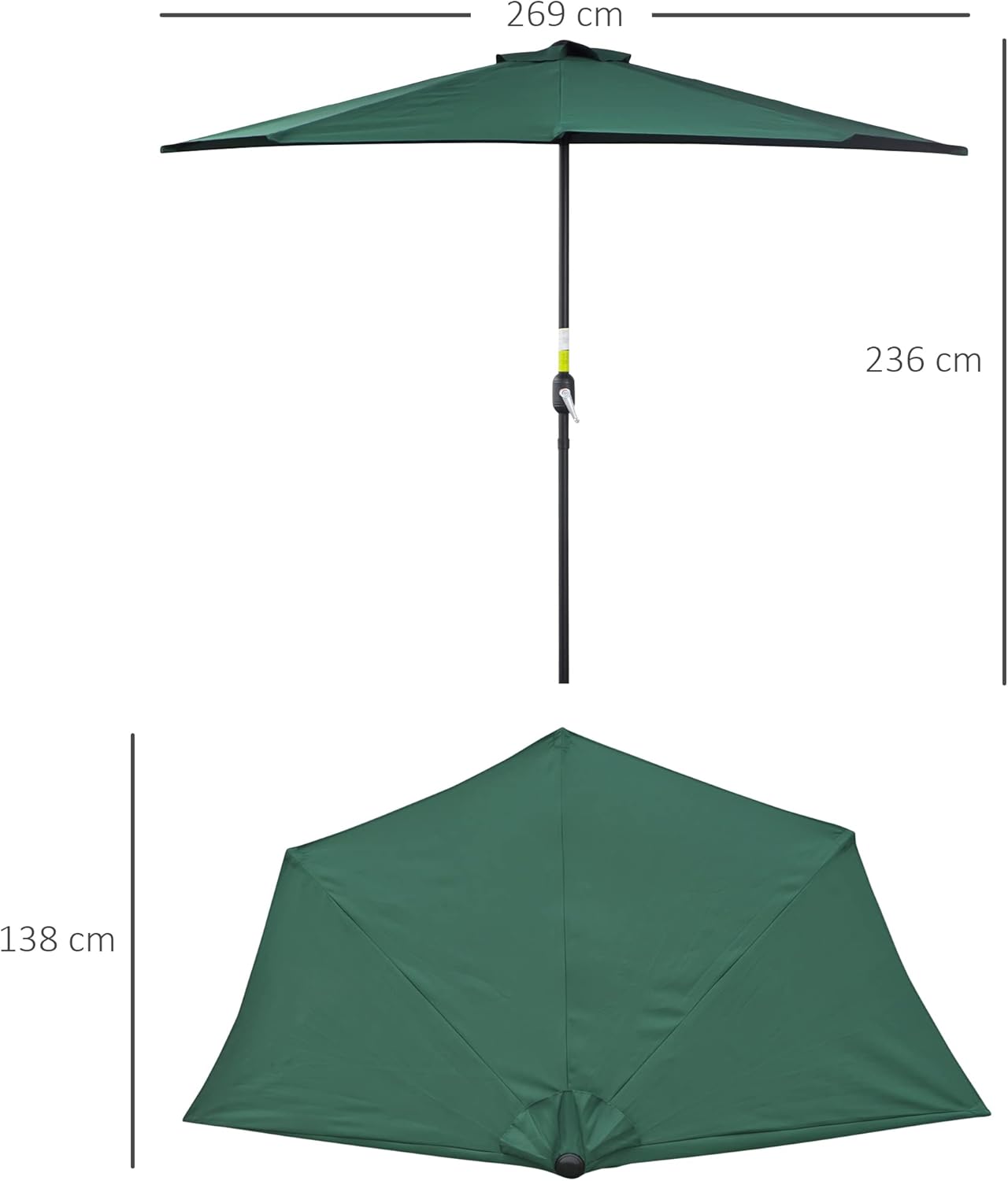 Thumbnail 6 de Outsunny Demi-Parasol Ø 2,7 m pour balcon — parasol robuste en polyester